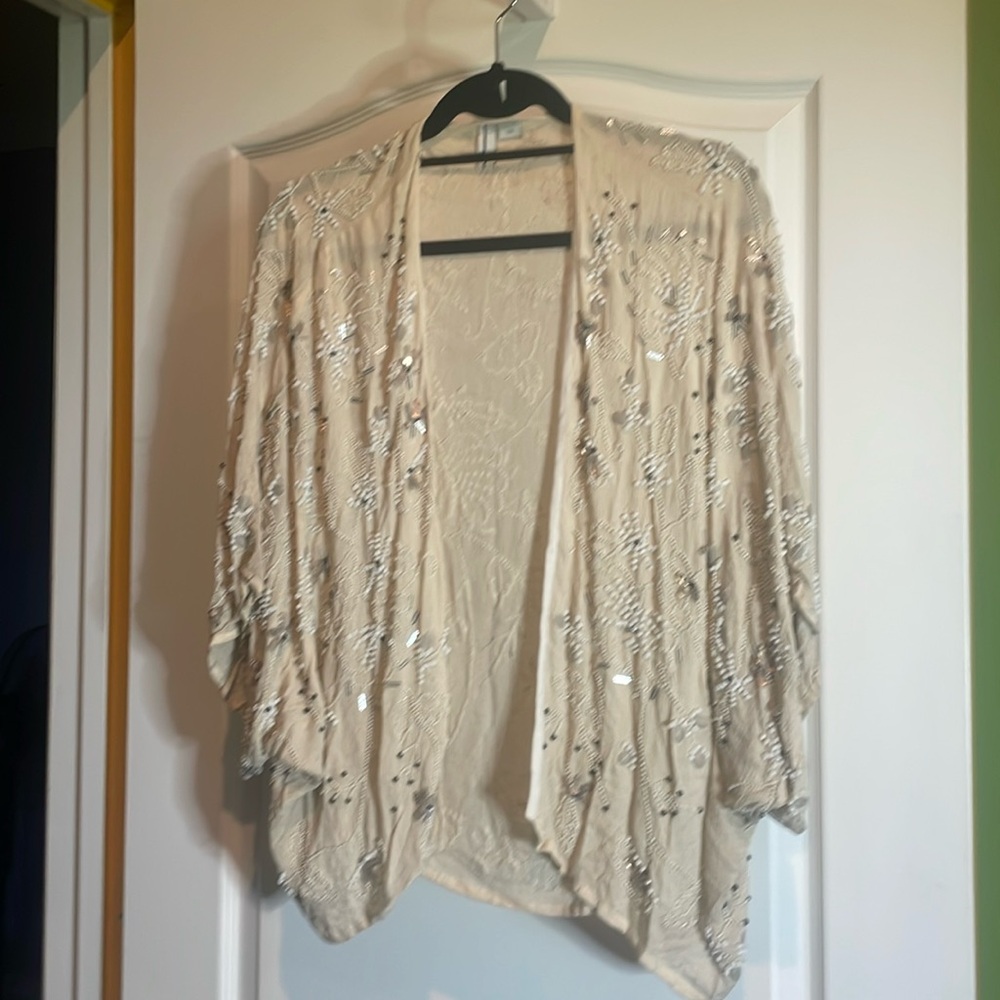 B^nk beaded jacket beige with gray and silver details pit to pit 25🩶